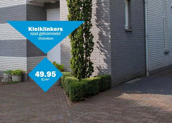 In de outlet van Top Tegel 04 vind je kleiklinkers rood getrommeld in promo