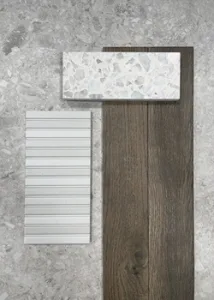 Goedkope witte kitkat tegels in combinatie met donker hout en witte ceppo tegels