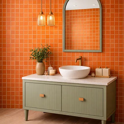 Oranje volkeramische tegels 10x10 met sterke en duurzame kwaliteit, keramische tegels van Winckelmans, Pavigres en Topcer voor vloer en wand in keuken, badkamer en gevel