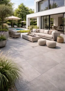 Te koop in de outlet terrastegels: betonlook terrastegels 80x80x2cm